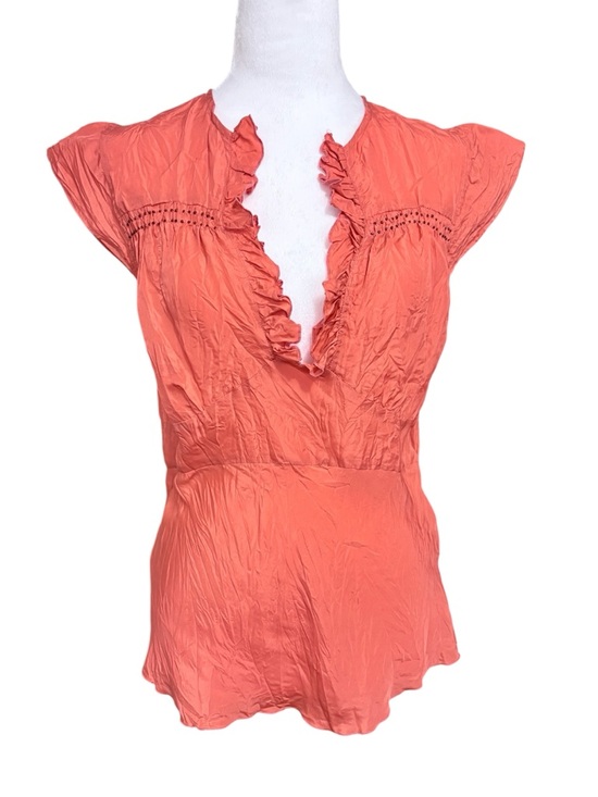 Tristan & Iseut Tops - NWT Tristan & Iseut Peach Ruffled Front 100% Silk Romantic Sleeveless Blouse